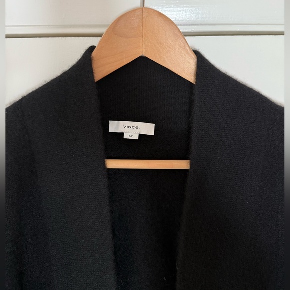 Vince 100% Cashmere Open Front Long Cardigan Sweater Solid Black Oversized Small - Picture 4 of 13